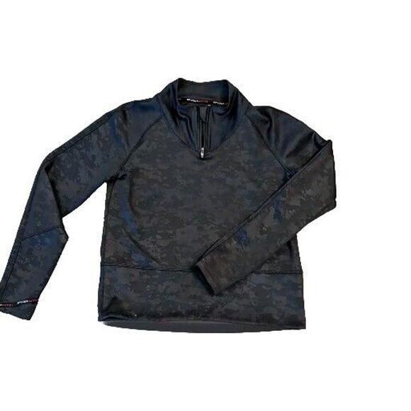 Spyder Camo Active Shirt Zip Neck Black On Black Medium Soft Stretchy SportsWear - Picture 1 of 7
